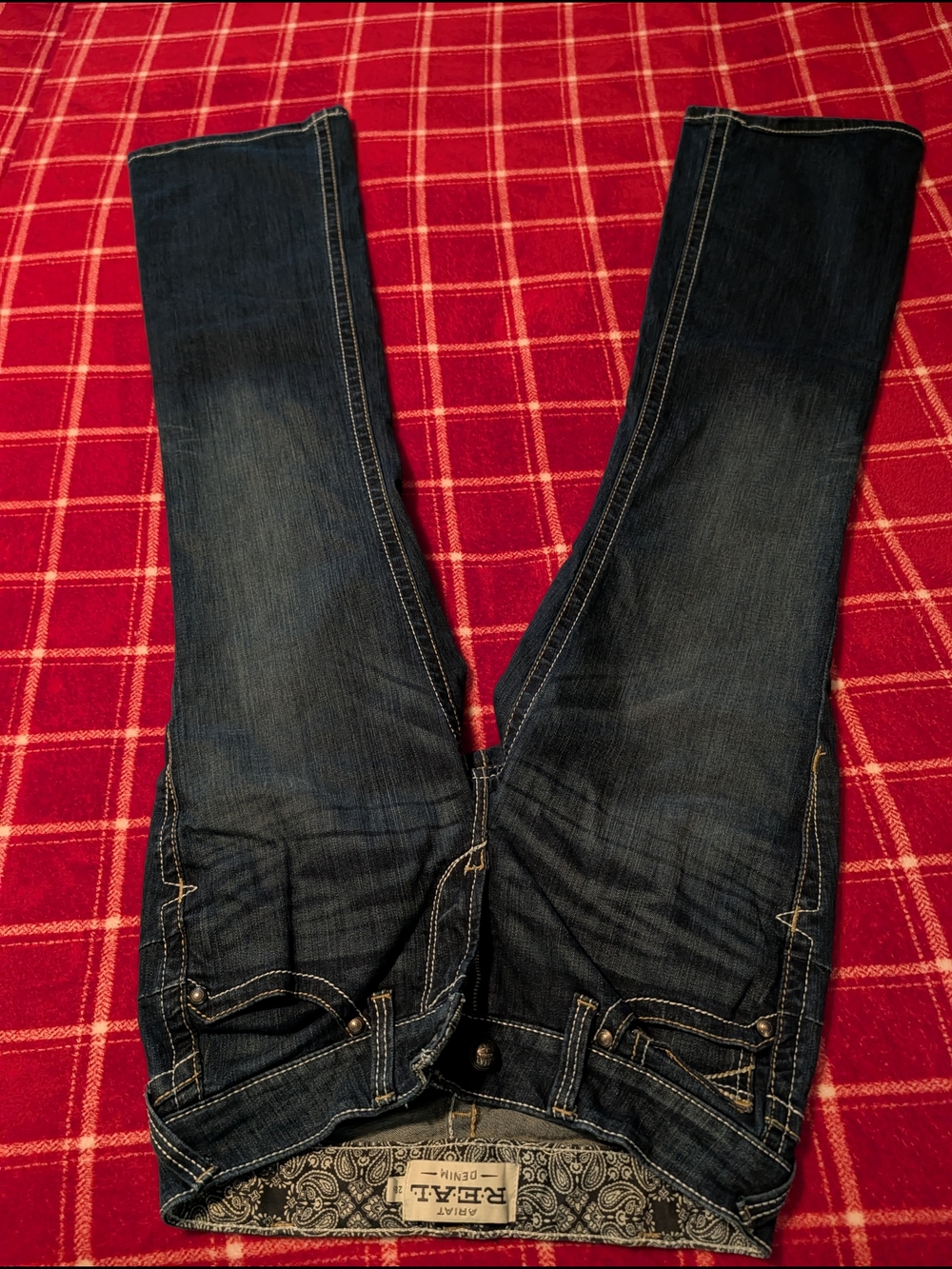 Ariat Dark Blue Bootcut Jeans with Contrast Stitching - Picture 7 of 8
